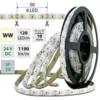 MCLED Pásek LED SMD2835 WW, 120LED/m, 14W/m, 1190lm/m, IP20, DC 24V, 10mm, 50m