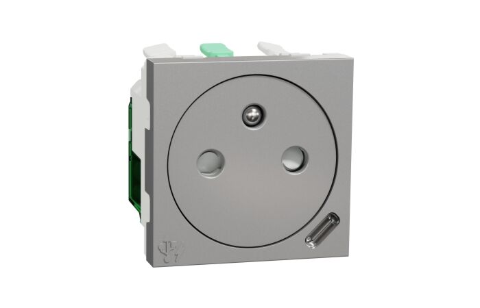 SCHNEIDER Zásuvka Unica skrytá 250V/16A + USB C 10.5W, 2.1A, 2M, Aluminium