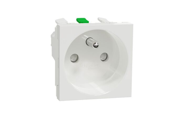 SCHNEIDER Zásuvka Unica 250V/16A 2P+E, clonky, bezšroubová, bílá