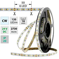 MCLED Pásek LED SMD2835 CW, 120LED/m, 28,8W/m, 2653lm/m, IP20, DC 24V, 10mm, 50m