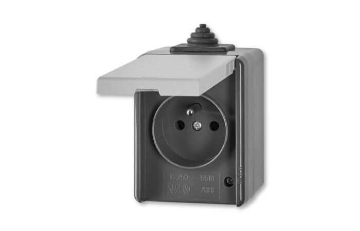 ABB PRAKTIK 5518-2929 S zásuvka jednonásobná s víčkem, IP44, šedá