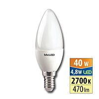 MCLED Žárovka LED 4,8W-40 E14 470lm 2700K úhel 180° svíčka