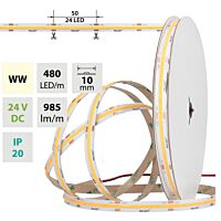 MCLED Pásek LED COB WW, 480LED/m, 10W/m, DC 24V, 985lm/m, CRI90, IP20, 10mm, 50m
