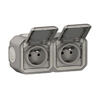 LEGRAND Zásuvka 2násobná PLEXO 2X2P+T horizontální,16A, 250V, na omítku, IP55, šedá