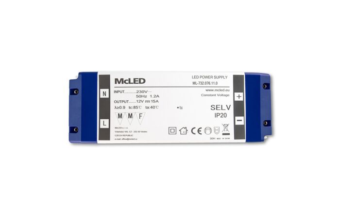 MCLED Napaječ LED 12V/15A ML-732.076.11.0 IP20, plastové provedení se svorkovnicí
