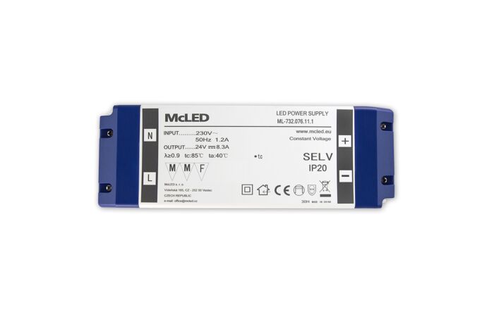 MCLED Napaječ LED 24V/8,3A ML-732.076.11.1 IP20, plastové provedení se svorkovnicí
