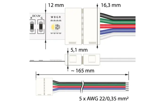 MCLED Konektor ML-112.003.21.6 připojovací RGBW LED pásků šíře 12mm, 5 pinů