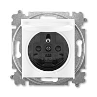 ABB LEVIT Zásuvka 6619H-A06397 62 s víčkem a clonkami, bezšroubové svorky, IP40, bílá / kouřová černá