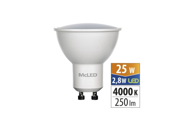 MCLED Žárovka LED 2,8W-25 GU10 250lm 4000K úhel 110°