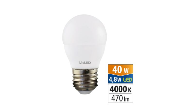 MCLED Žárovka LED 4,8W-40 E27 470lm 4000K úhel 200°