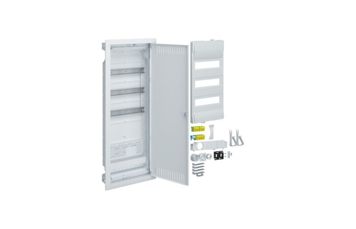 HAGER Skříň VOLTA VU603NWH, 36TE, s 1 montážním panelem, zapuštěná, hybrid, plechová perforovaná dvířka, IP30