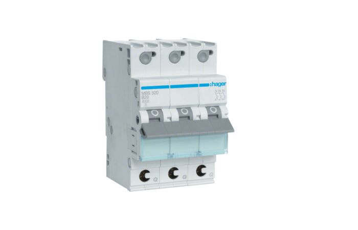 HAGER Jistič 20B/3 MBS320 6kA, bezšroubové svorky