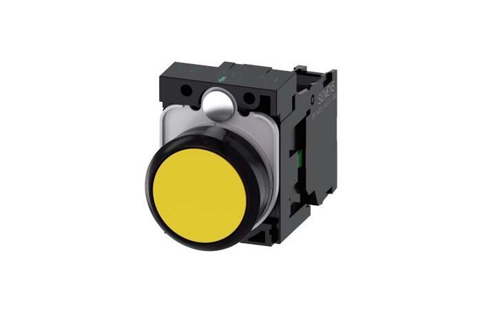 SIEMENS Tlačítko, 22 mm, kulaté, plast, žlutá, knoflík stiskací, 1 NO