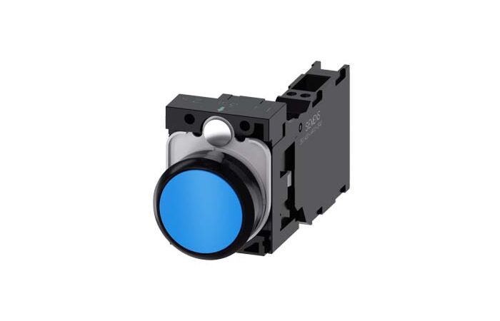SIEMENS Tlačítko, 22 mm, kulaté, plast, modrá, knoflík stiskací, 1 NO + 1 NC