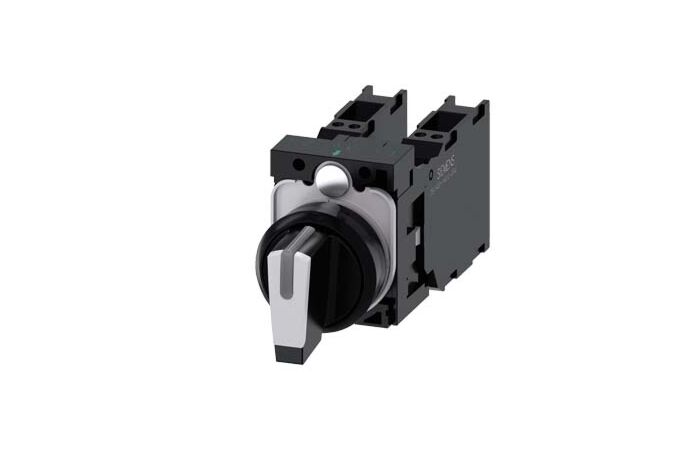 SIEMENS Spínač otočný, s osvětlením, 22 mm, kulatý, plast, černá, bílá, 2x1 NO +1 NC