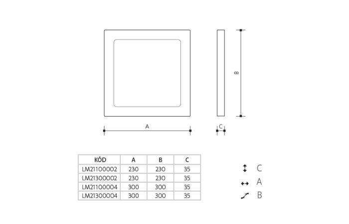 LEDMED Svítidlo LED MOUNTED 18W 1530lm 4000K čtverec IP20