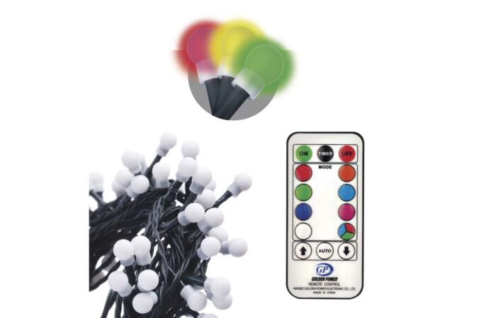 EMOS Řetěz 96 LED 3,6W 230VAC/31VDC vánoční cherry s ovladačem RGB IP44