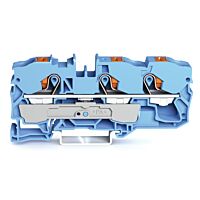 WAGO Svorka 2210-1304 3vodičová průchozí s ovládacím tlačítkem 10 mm², modrá