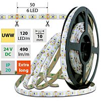 MCLED Pásek LED SMD2835 UWW, 120LED/m, 7W/m, DC 24V, 490lm/m, CRI90, IP20, 10mm, 50m