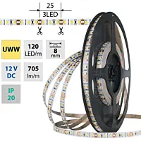 MCLED Pásek LED SMD2835 UWW, 120LED/m, 9,6W/m, DC 12V, 640lm/m, CRI90, IP20, 8mm, 50m