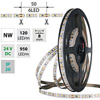 MCLED Pásek LED SMD2835 NW, 120LED/m, 9,6W/m, DC 24V, 880lm/m, CRI90, IP20, 8mm, 5m