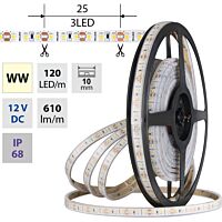 MCLED Pásek LED SMD2835 WW, 120LED/m, 9,6W/m, DC 12V, 610lm/m, CRI90, IP68, 10mm, 5m