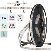 MCLED Pásek LED SMD2835 CW, 120LED/m, 9,6W/m, DC 24V, 840lm/m, CRI90, IP20, 8mm, 50m
