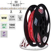 MCLED Pásek LED SMD2835 WW, 120LED/m, 14W/m, DC 24V, 1040lm/m, CRI90, IP67, 12mm, 50m