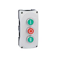 LOVATO Skříň LPZP3B8903 kompletní ovládací se zeleným tlačítkem, 1zap, "I", a červeným vystouplým tlačítkem, 1vyp, "O", a zeleným tlačítkem, 1zap, "II"