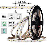 MCLED Pásek LED SMD2835 NW, 160LED/m, 9W/m, DC 24V, 1160lm/m, CRI90, IP20, 10mm, 50m