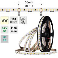 MCLED Pásek LED SMD2835 WW, 160LED/m, 9W/m, DC 24V, 1100lm/m, CRI90, IP20, 10mm, 5m