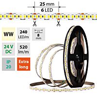 MCLED Pásek LED SMD2835 WW, 240LED/m, 6W/m, DC 24V, 520lm/m, CRI90, IP20, 8mm, 5m