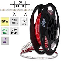 MCLED Pásek LED SMD2835 EWW, 120LED/m, 9,6W/m, DC 24V, 740lm/m, CRI90, IP67, 10mm, 50m