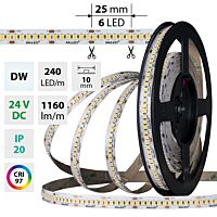 MCLED Pásek LED SMD2835 DW, 240LED/m, 14,4W/m, DC 24V, 1160lm/m, CRI97, IP20, 10mm, 50m
