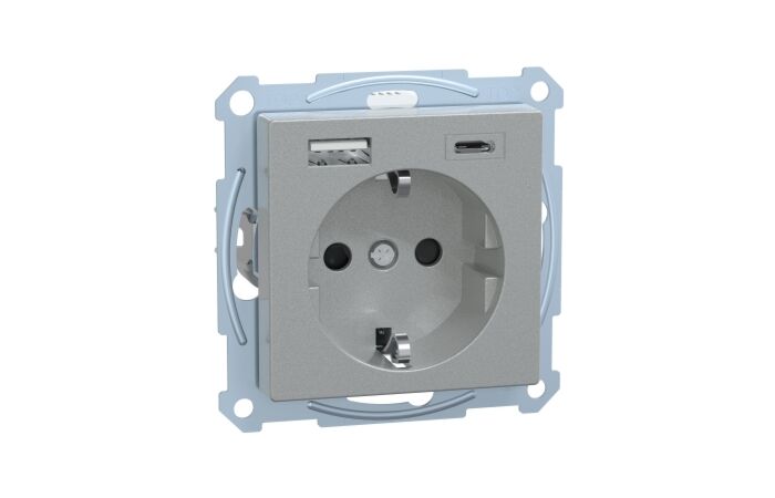 Zásuvka Schuko, Sys-M, USB A+C, alu
