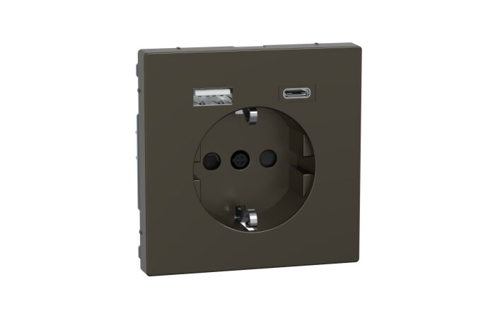 Zásuvka Schuko, Sys-D, USB A+C, mocca