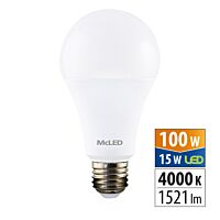 MCLED Žárovka LED 15W-100 E27 1521lm 4000K úhel 200°