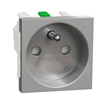 SCHNEIDER Zásuvka Unica 250V/16A 2P+E, clonky, bezšroubová, aluminium
