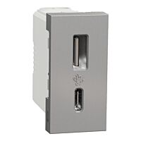 SCHNEIDER Zásuvka Unica - Dvojitý nabíjecí USB konektor A+C 2.4A, 1M, Aluminium