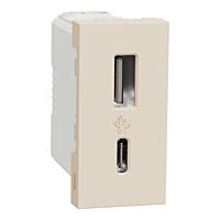SCHNEIDER Zásuvka Unica - Dvojitý nabíjecí USB konektor A+C 2.4A, 1M, Béžová