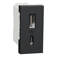 SCHNEIDER Zásuvka Unica - Dvojitý nabíjecí USB konektor A+C 2.4A, 1M, Antracit