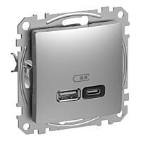 SCHNEIDER Zásuvka Sedna D/E - Dvojitá USB A+C nabíječka 3A 45W, Aluminium