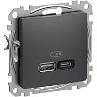 SCHNEIDER Zásuvka Sedna D/E - Dvojitá USB A+C nabíječka 3A 45W, Antacit