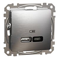 SCHNEIDER Sedna Design & Elements Dvojitá nabíječka USB A+C, 2,4 A, 21 W, Leštěný Hliník