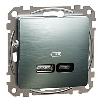 SCHNEIDER Sedna Design & Elements Dvojitá nabíječka USB A+C, 2,4 A, 21 W, Leštěný Titan