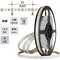 MCLED Pásek LED SMD2835 NW, 120LED/m, 9,6W/m, DC 12V, 650lm/m, CRI90, IP68, 10mm, 5m