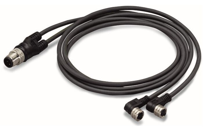 WAGO Kabel 756-5514/040-020 pro senzor / akční člen 2× zásuvka M8 úhlová, zástrčka M12A přímá
