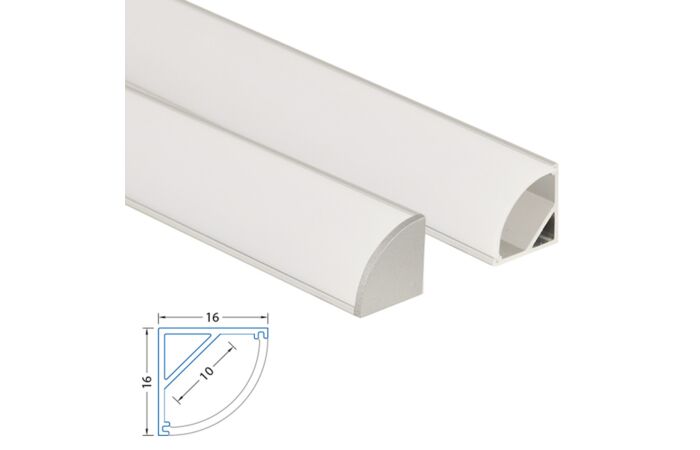 MCLED Profil AL 16x16mm, RS rohový, mléčný difuzor, komplet, 3m