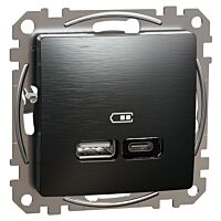 SCHNEIDER Sedna Design & Elements Dvojitá nabíječka USB A+C, 2,4 A, 21 W, Leštěný Titan