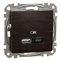 SCHNEIDER Sedna Design & Elements Dvojitá nabíječka USB A+C, 2,4 A, 21 W, Wenge